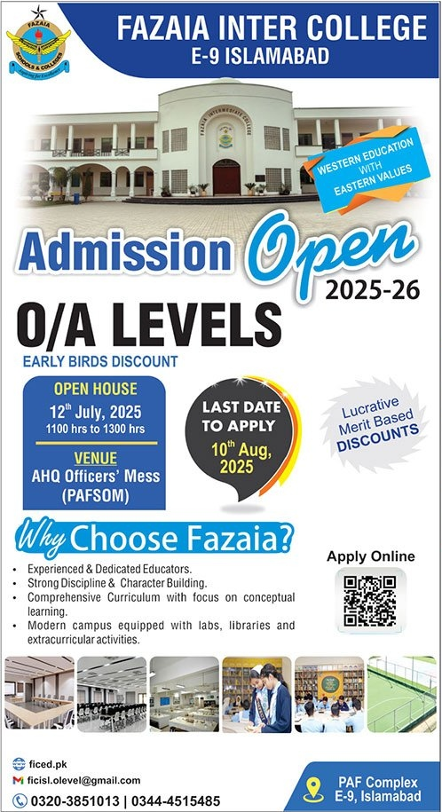 Admission Open in Fazaia Inter College Islamabad
